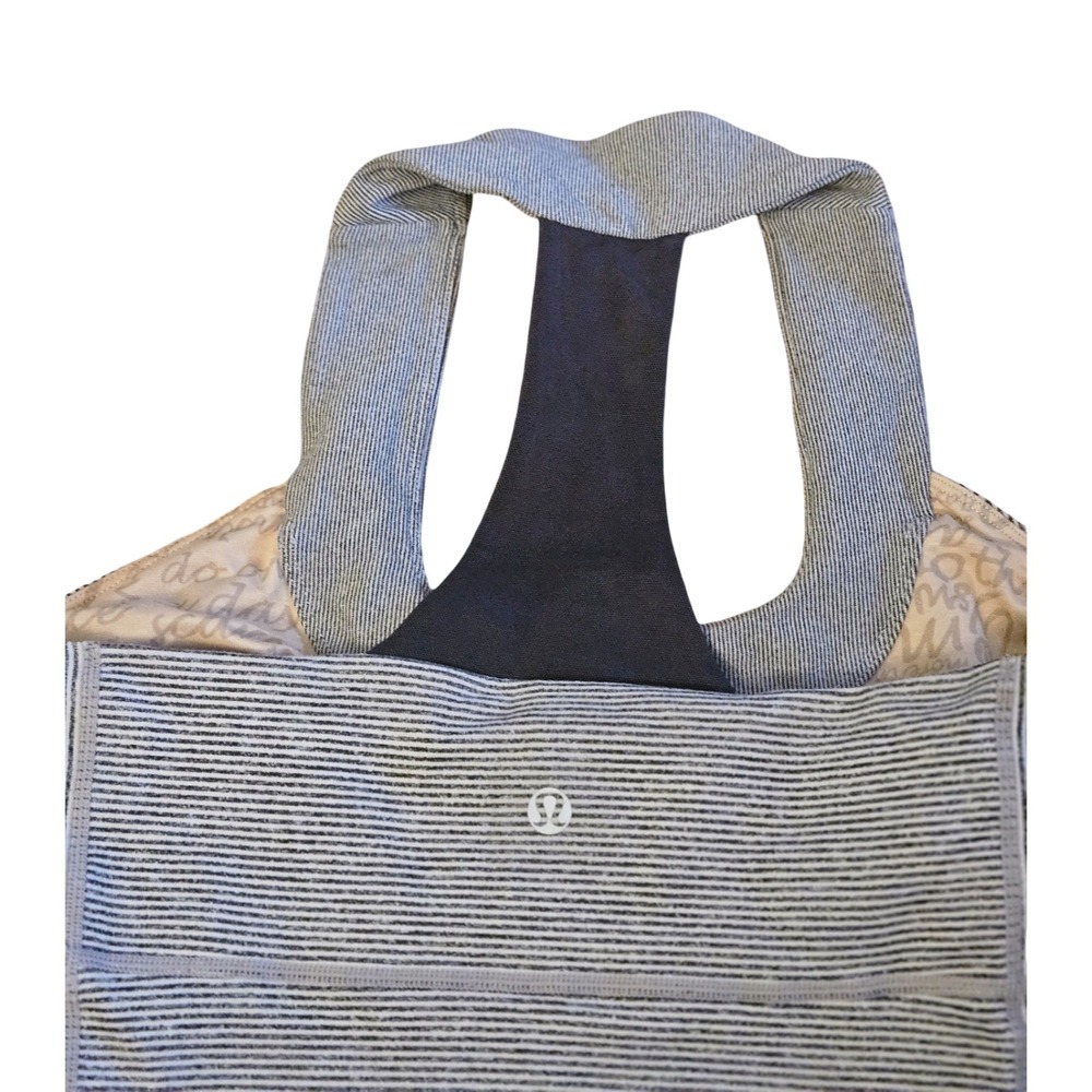 Lululemon Gray White Striped Racerback Tank Top Built In Bra Size 8 - Picture 2 of 4